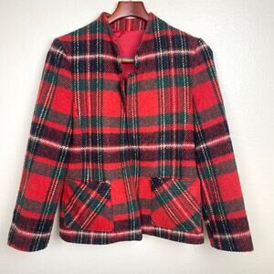 Vintage Womens Blazer Sz S Tartan Wool Scotland Plaid Coat Holiday Christmas